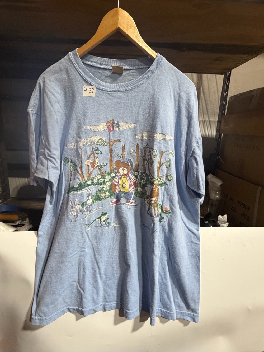 #4457Northwest Blue Light Blue Bear & Woodland Graphic Tee